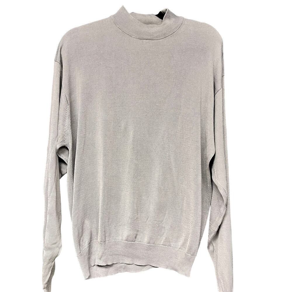 Men's Anthology 100% Silk mock neck long sleeve sweater soft grey lightweight